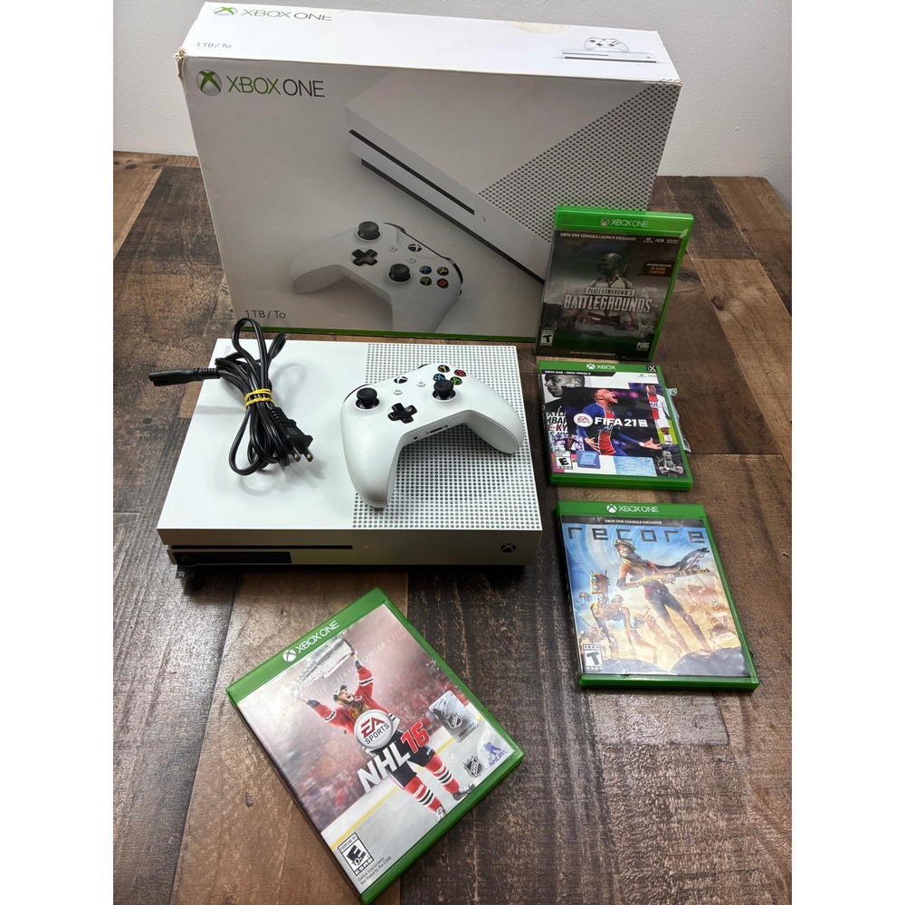 Microsoft Xbox One S 1TB Console White Bundle with 4 Games FIFA 21 PUBG ReCore